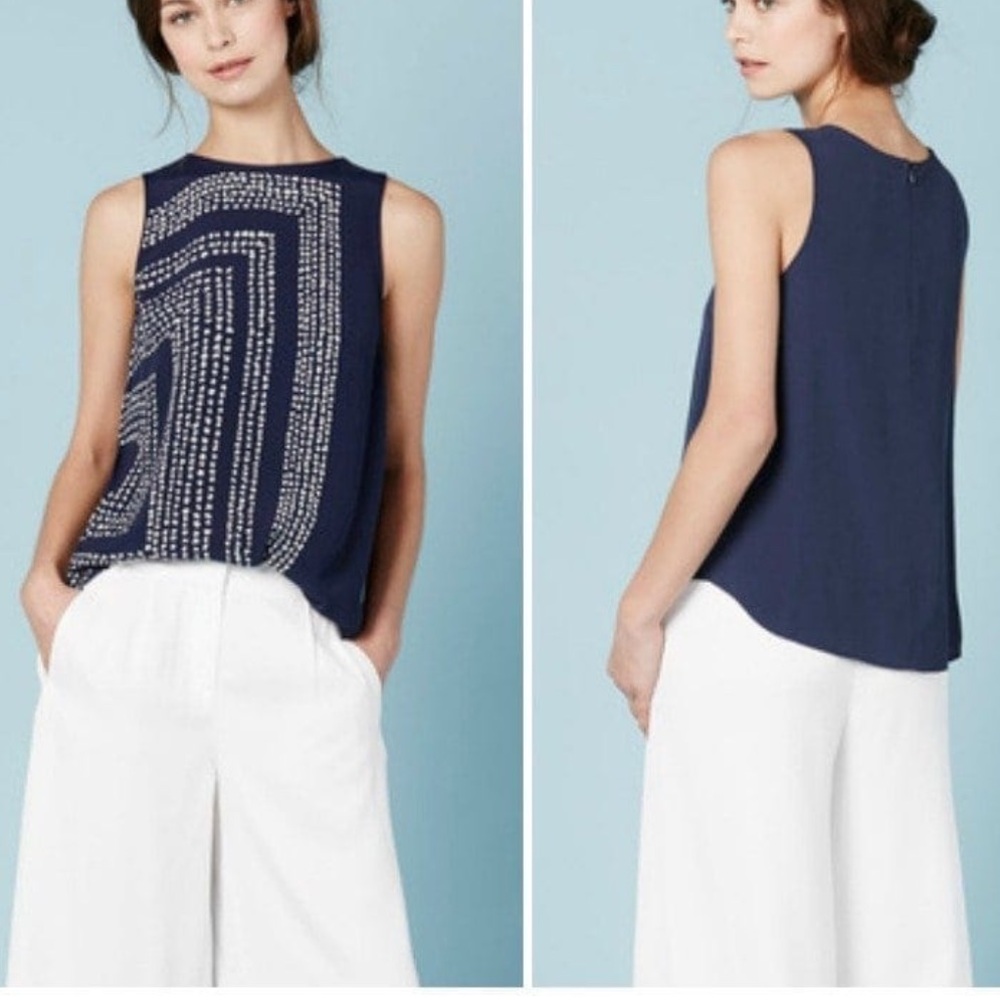 Boden Navy Tank Top with White Dot Pattern